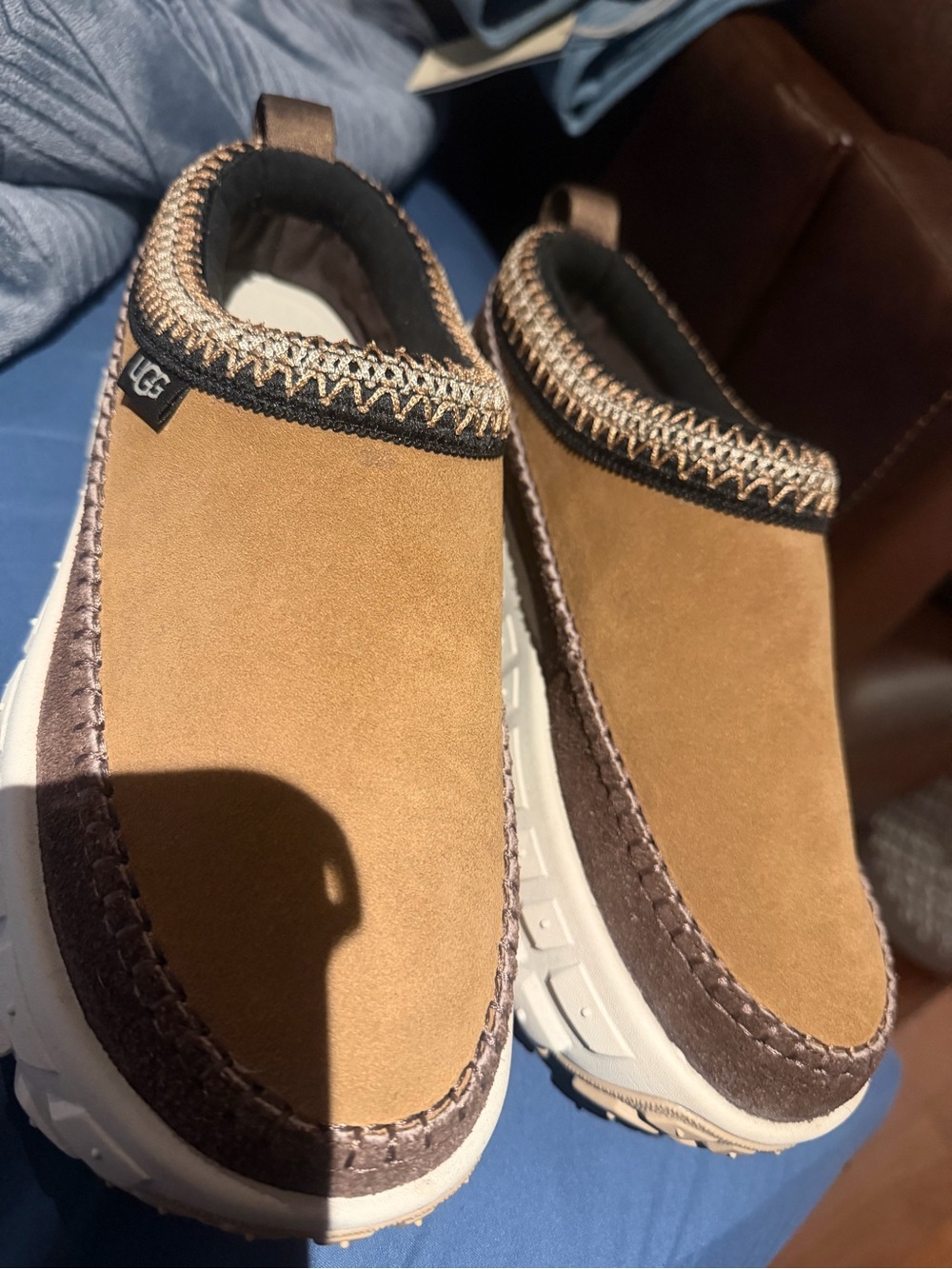 UGG Women's Slip-On Suede Trainer in Brown & Cream with Metallic Stitching